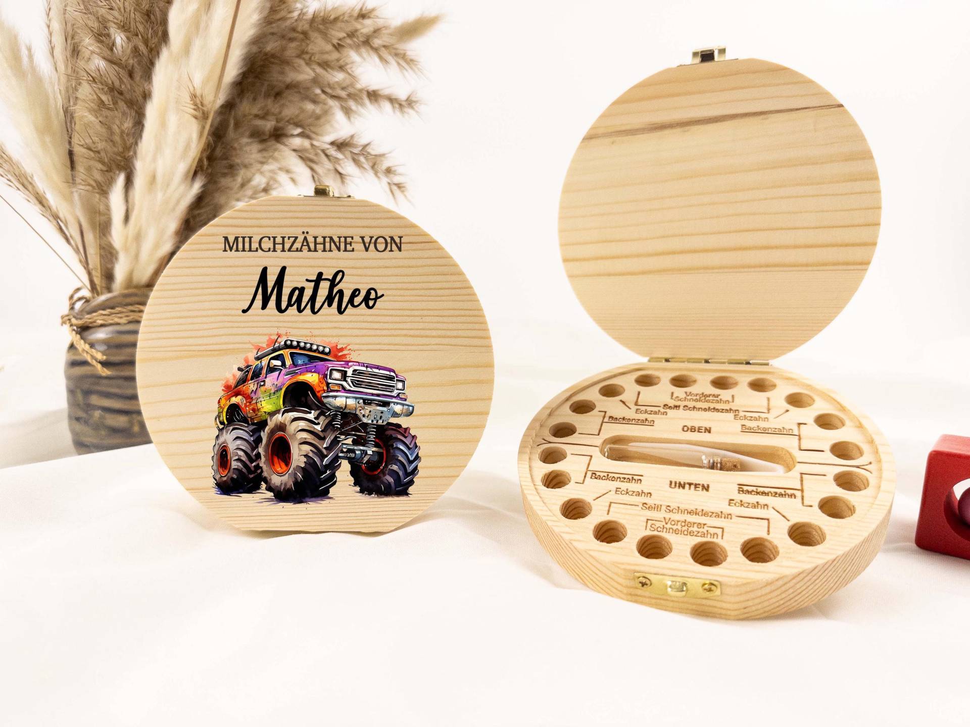 Monstertruck Zahndose, Personalisierte Milchzähne, Milchzahnbox, Zahndose Aus Holz, Baby Geschenk, Geburt Geschenk, Junge von TimberTalesCreations