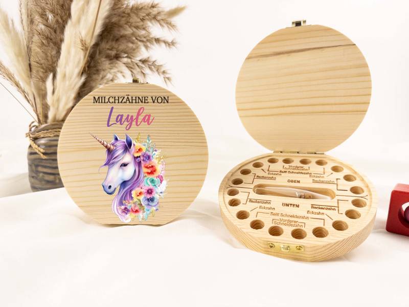 Personalisierte Milchzahndose Einhorn, Zahndose Baby, Milchzähne Kinder, Milchzahnbox, Aus Holz, Baby Aufbewahrung von TimberTalesCreations