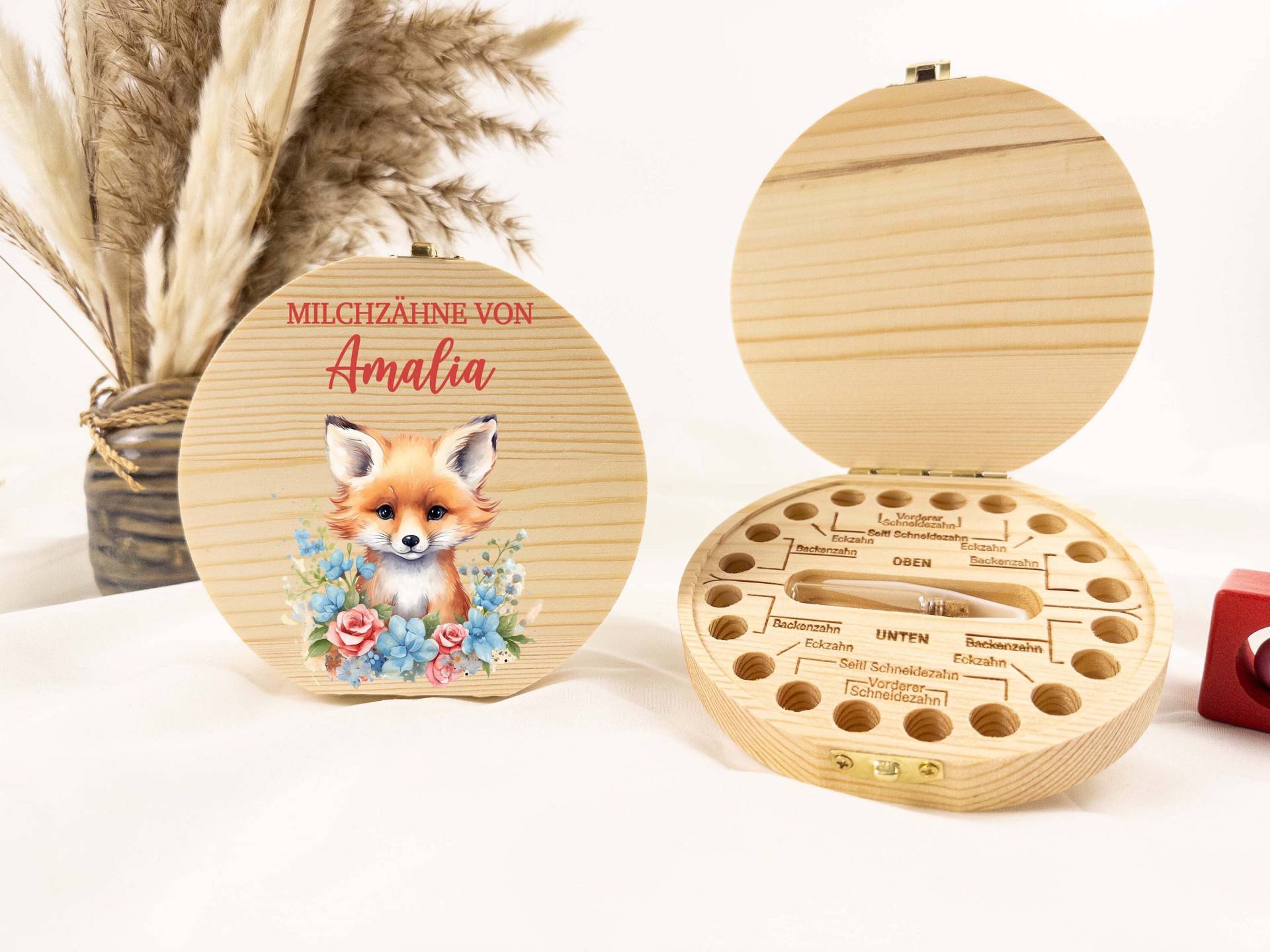 Personalisierte Zahndose Fuchs, Baby, Milchzähne, Milchzahnbox, Aus Holz, Baby Geschenk, Milchzähne, Zahndose Mädchen von TimberTalesCreations