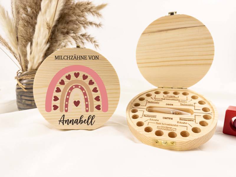 Personalisierte Zahndose Regenbogen, Baby, Milchzähne, Milchzahnbox, Aus Holz, Baby Geschenk, Geburt Geschenk, Milchzähne von TimberTalesCreations