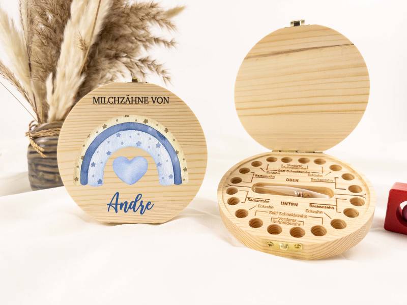 Personalisierte Zahndose Regenbogen Junge, Baby, Milchzähne, Milchzahndose, Aus Holz, Baby Geschenk, Geburt Geschenk von TimberTalesCreations