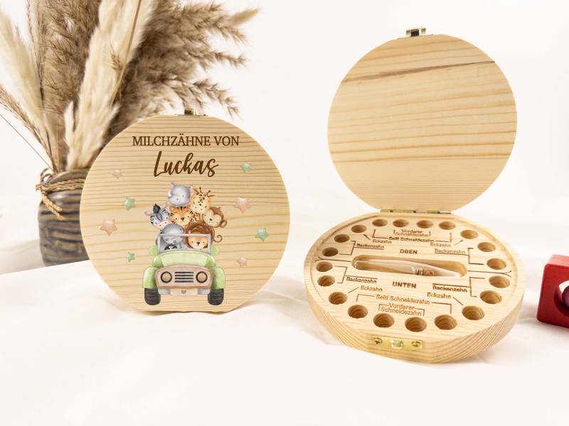 Personalisierte Zahndose Safari Für Junge, Baby, Milchzähne, Milchzahnbox, Aus Holz, Baby Geschenk, Milchzähne von TimberTalesCreations