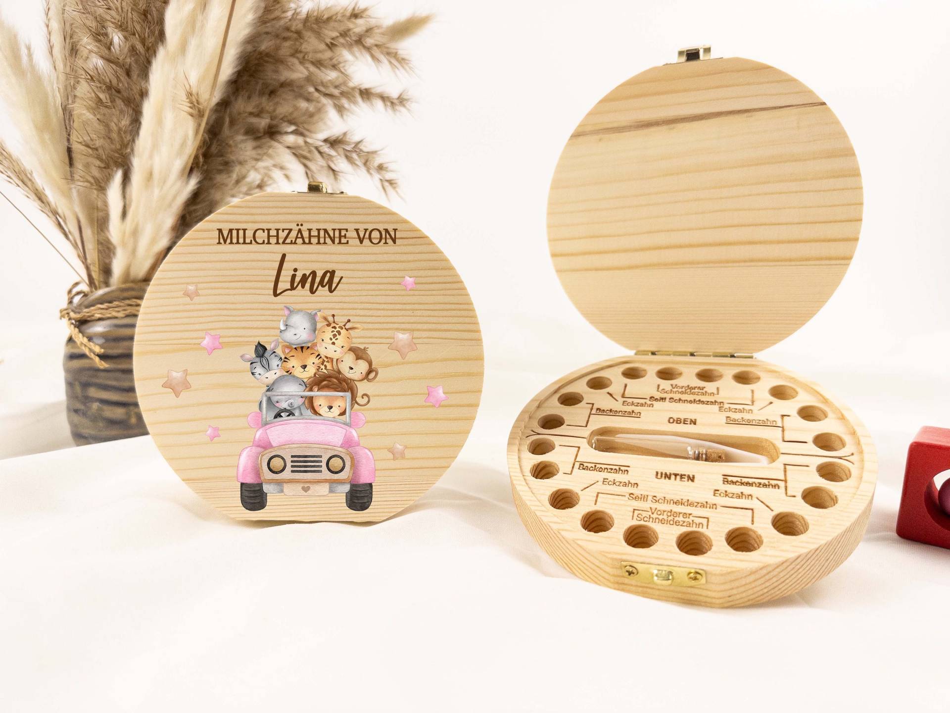 Personalisierte Zahndose Safari Für Mädchen, Baby, Milchzähne, Milchzahnbox, Aus Holz, Baby Geschenk, Milchzähne von TimberTalesCreations