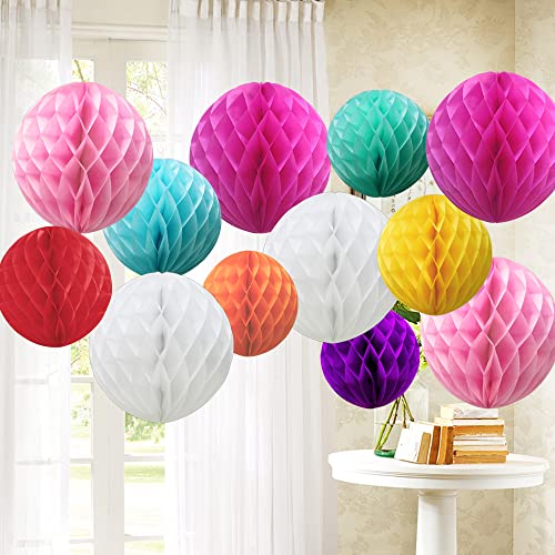 12 Stück Papier Pompoms Wabenbälle Pompons Papierwaben Papierlaterne Hochzeit Baby Dusche Parteien (Colorful Shade) von Time to Sparkle