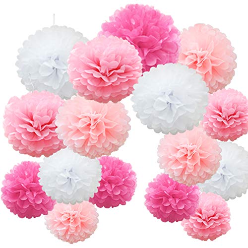 16 Stück MIX Seidenpapi PomPoms PomPons Blumen Hochzeit Party Dekoration (Poms-Pink Shade) von Time to Sparkle