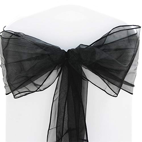 Time to Sparkle 50X Organza Schleife 22x280cm Stuhlhussen Stuhl Schärpe Band Organza Schleifenband Hochzeit Jahrestag Partys (Black) von Time to Sparkle