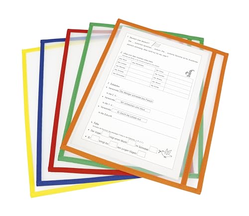 TimeTEX Lern- und Sammeltaschen A4-Plus quer, mit Farbeinfassung, Set 10-tlg. - Abwischbare Durchsichtige Hüllen von TimeTEX