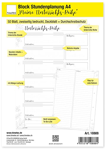 TimeTEX Block Stundenplanung "Meine Unterrichts-Reihe" A4-50 Blatt - 10888 von TimeTEX