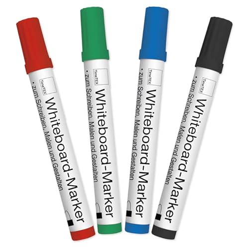 TimeTEX Whiteboard-Marker im Set - 4-tlg. - schwarz + rot + blau + grün - Strichstärke 1-4 mm - 62180 von TimeTEX