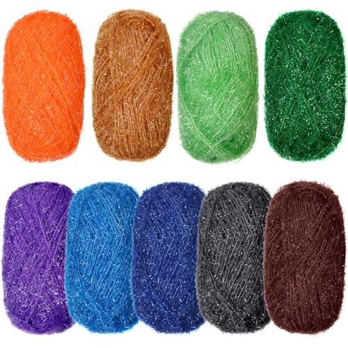 Timgle 9 Knäuel Schrubbgarn für Geschirrtücher, Regenbogenfarben, glitzerndes Garn zum Häkeln, Scrubology-Garn zum Stricken, Geschirrspülen, Geschirrtücher, Bastelprojekte (dunkle Farbe) von Timgle