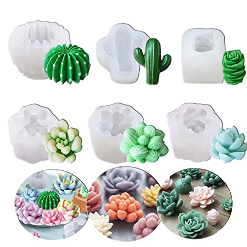 Timisea 6 Stück saftige Silikonform, 3D Kaktusblüten-Harz-Gießformen für die Kuchendekoration, handgemachte Kerze, Fondant, Epoxidharz, Wachs usw. von Timisea