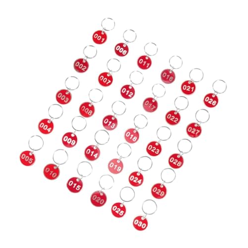 Schlüsselring-Etiketten, Stahl, Nummernschilder, Zahlenbeschriftung, Stahl, runde Etiketten, Schlüsselanhänger, Nummernschilder, 1–30 Taschenanhänger für Gepäck, digitales Nummernschild, Rot, 1 Set von TimoJojo