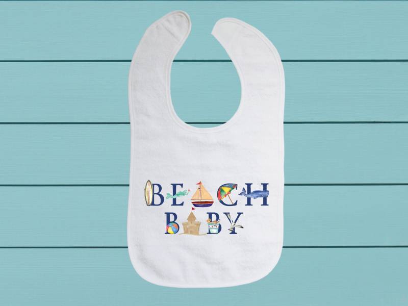 Beach Baby Lätzchen - Baumwoll Frottee Tuch Lätzchen Mit Weichem Verschluss von TinaLabadiniDesigns