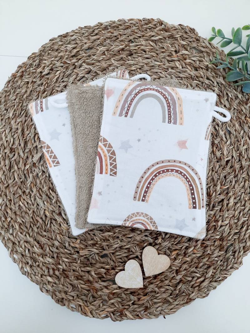 Waschlappen Set, Frotteewaschlappen, Boho Regenbogen Braun, Waschlappen, Babywaschlappen, Wieder Verwendbar Und Nachhaltig von TinasCharmelli