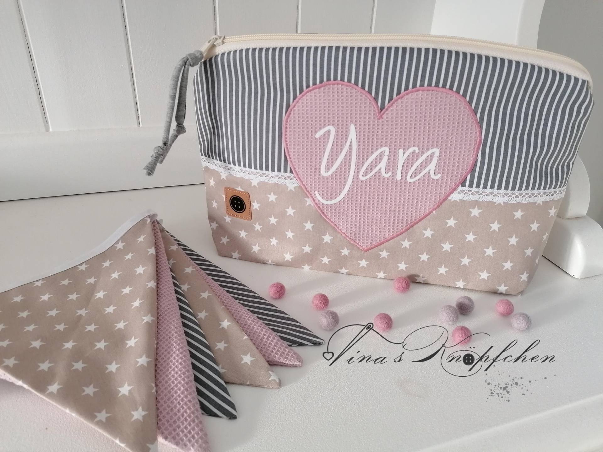 Windeltasche Mit Name/ Altrosa /Beige/Geschenk Zur Geburt/Baby/Taufgeschenk/ Personalisiertes von TinasKnoepfchen