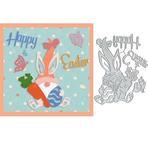 Happy Easter Zwerg Stanzschablonen aus Metall, Oster-Stanzschablonen für DIY, Scrapbooking, Karten, Fotoalbum, dekorative Prägepapier-Stanzformen für Scrapbooking, Kartenherstellung von TingZVen