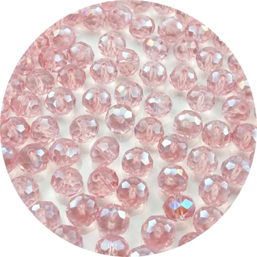 Tingoons Kristallglasperlen, 8 mm, facettierte Perlen, Briolette, Rondelle, lose Abstandshalter, Perlen für Bastelarbeiten, Schmuckherstellung, Armband, Halskette, Ohrringe, 150 Stück (Pink AB) von Tingoons