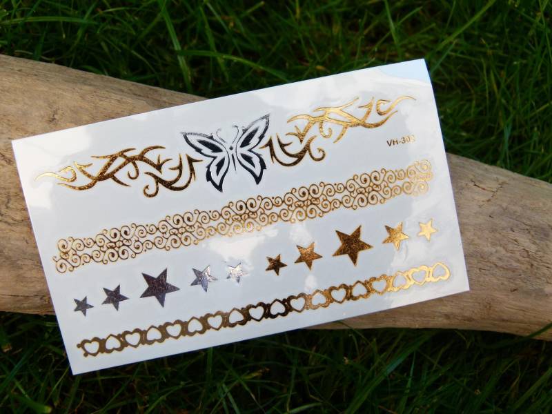 Nr. 015 - Temporäres Tattoo Goldfarben Metallic Stern Boho Körperschmuck Körperbild Silberfarben Fake Body von TinkyStarShop