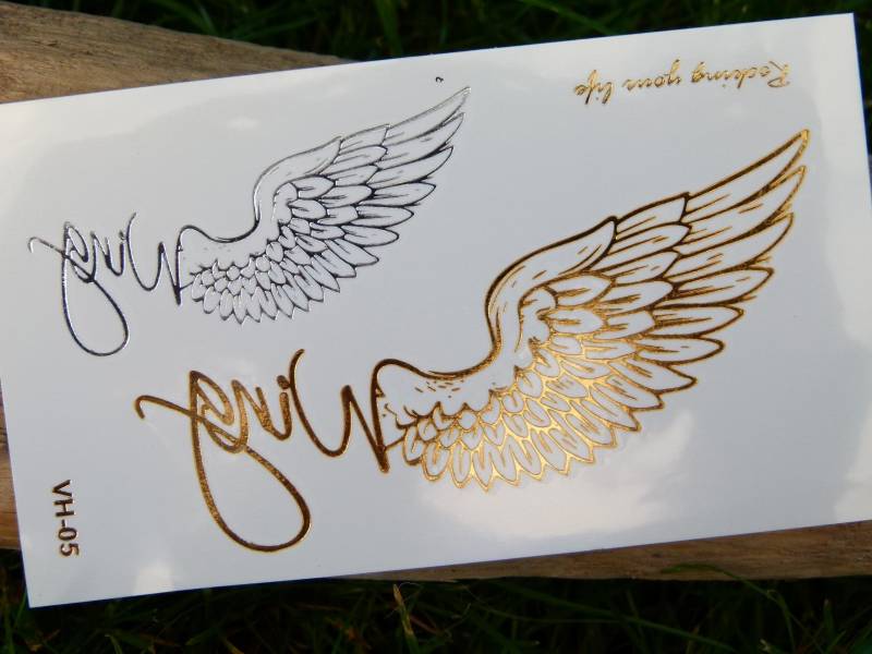 Nr. 018 - Temporäres Tattoo Goldfarben Silberfarben Flügel Wings Boho Körperschmuck Körperbild Fake Armtattoo Körpertattoo von TinkyStarShop