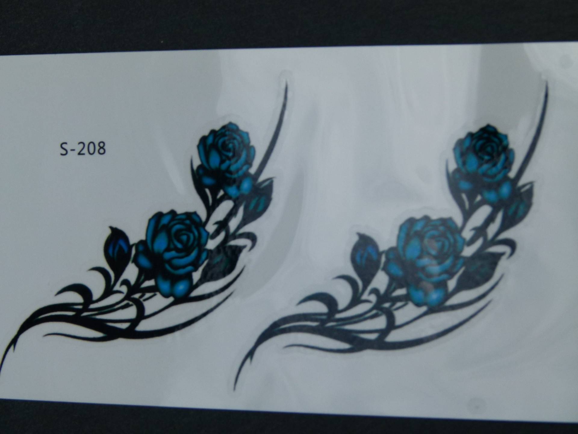 Nr. 063 - Temporäres Tattoo Schwarz Boho Rose Blume Blau Körperschmuck Körperbild Fake Armtattoo Körpertattoo von TinkyStarShop