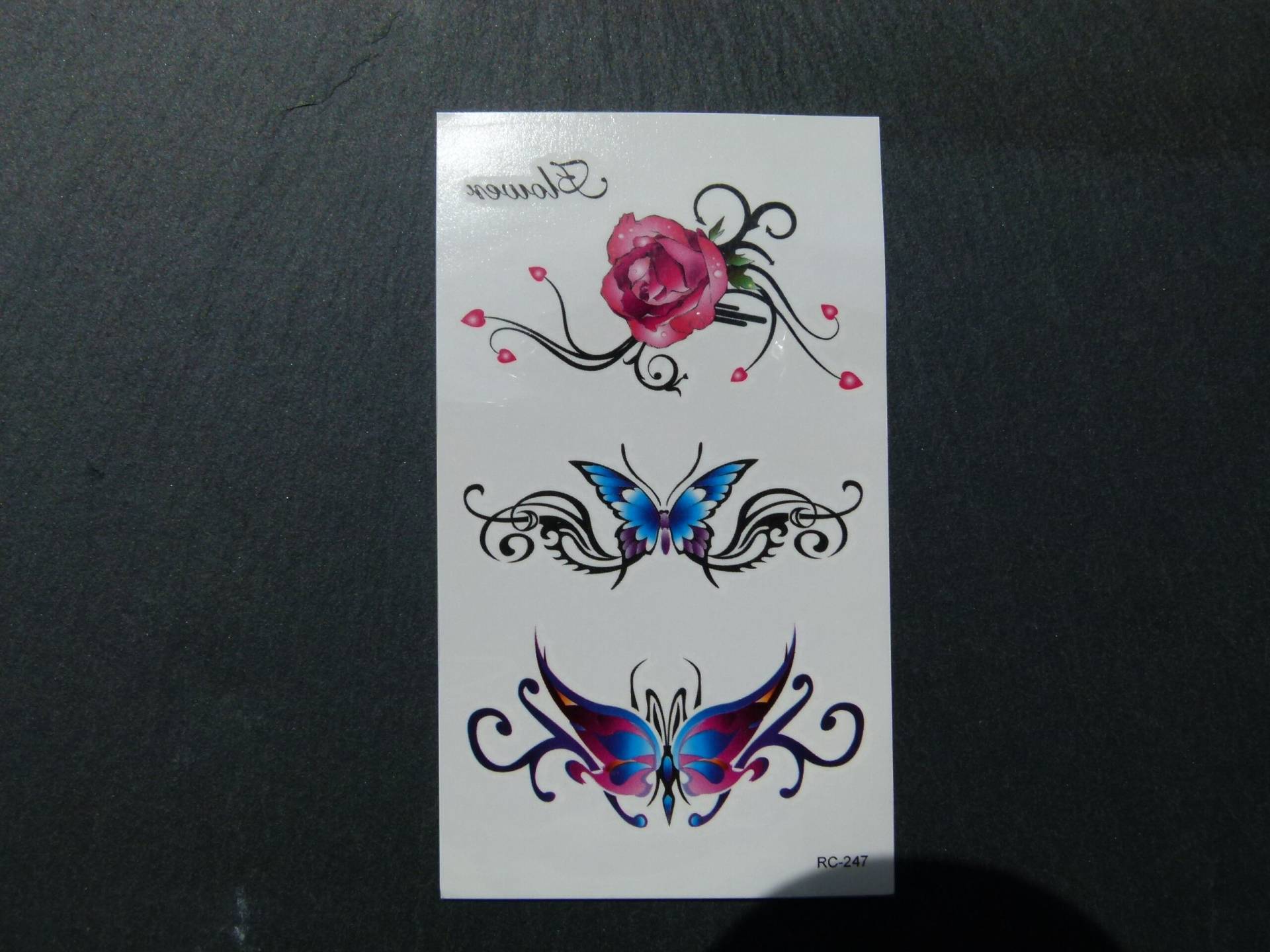 Nr. 074 - Temporary Tattoo Boho Bunt Rose Romantisch Schmetterling Körperschmuck Körperbild Fake Armtattoo Körpertattoo von TinkyStarShop