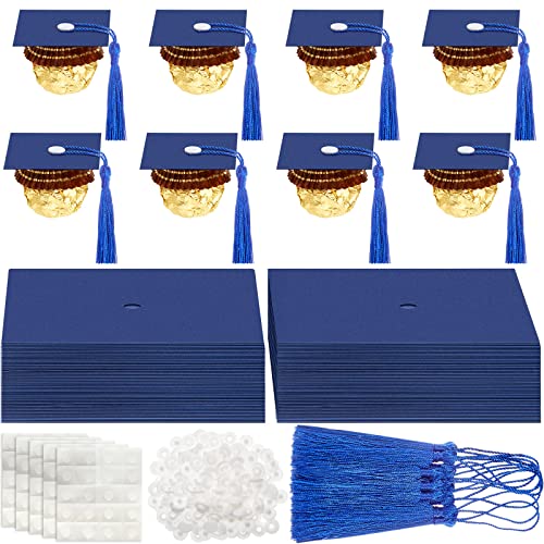 2022 Graduation Cap Chocolate Decorations Mini Chocolate Paper Decor Set 50 Graduation Party Candy Supplies with Tassel Adhesive Dots for 2022 Gifts Graduation Ceremony Party Favor (Dark Blue) von Tinlade