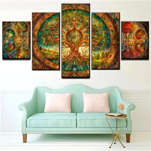 5D Diamond Art Painting 5 Pack Diamant Painting Bilder Erwachsene Baum des Lebens Diamond Painting Kinder Voll Diamant Crystal Art Malen Nach Zahlen Basteln für Home Décor Geschenke 175x88cm N-7219 von Tinnoon