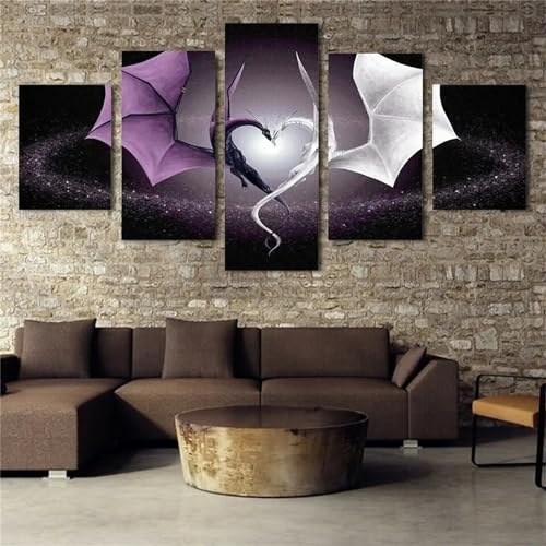 5D Diamond Art Painting 5 Pack Diamant Painting Bilder Erwachsene Drache Tier Diamond Painting Kinder Voll Diamant Crystal Art Malen Nach Zahlen Basteln Set für Home Décor Geschenke 100x50cm N-4360 von Tinnoon