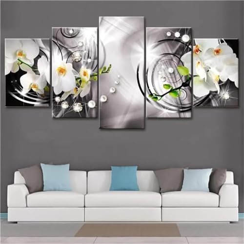 5D Diamond Art Painting 5 Pack Diamant Painting Bilder Erwachsene Orchidee Abstrakt Diamond Painting Kinder Voll Diamant Crystal Art Malen Nach Zahlen Basteln Set für Home Décor 100x50cm N-3919 von Tinnoon