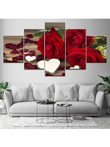 5D Diamond Painting 5 Teilig Groß XXL Rosenblüte Diamant Painting Bilder Basteln Erwachsene 50x25cm Diamond Art Painting, DIY Voll Diamant Malerei Stickerei Kreuzstich für Room Decor Wohnwand N-5493 von Tinnoon