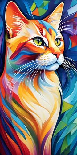 5D Diamond Painting Set Farbenfrohe Katzen DIY Malen nach Zahlen Erwachsene Diamant Painting Bilder Round Full Drill Mosaik Bastelset for Weihnachten Geschenk Oder Home Wand Decor 30x60cm T-6197 von Tinnoon