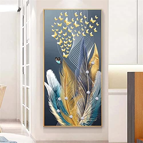 DIY 5D Diamant Painting Bilder, Abstrakte Feder Diamond Painting Bilder Erwachsene Weihnachten Set, Full Drill Diamond Painting Kinder, Wohnzimmer Büro Wand Eingang Dekoration 50x100cm L-201 von Tinnoon