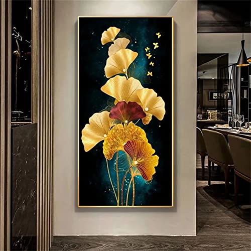 DIY 5D Diamant Painting Bilder, Ginkgo-Blatt Diamond Painting Bilder Erwachsene Weihnachten Set, Full Drill Diamond Painting Kinder, Wohnzimmer Schlafzimmer Büro Wand Eingang Dekoration 40x80cm L-4341 von Tinnoon