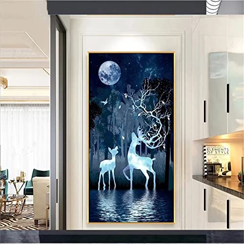 DIY 5D Diamant Painting Bilder, Hirsch Mond Diamond Painting Bilder Erwachsene Weihnachten Set, Full Drill Diamond Painting Kinder, Wohnzimmer Schlafzimmer Büro Wand Eingang Dekoration 60x120cm L-1041 von Tinnoon