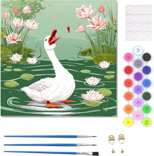 DIY Malen Nach Zahlen Erwachsene Tier Ente Malen Nach Zahlen Kits auf Leinwand, Handgemalt Ölgemälde Leinwand Kits zur Heimdekoration, Pinseln Acrylpigment für Geschenke und Home Deko 50x50cm U-2703 von Tinnoon