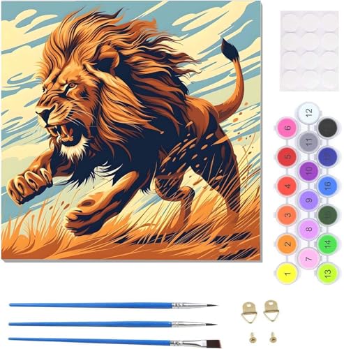 DIY Malen Nach Zahlen Erwachsene Tier Löwe Malen Nach Zahlen Kits auf Leinwand, Handgemalt Ölgemälde Leinwand Kits zur Heimdekoration, Pinseln Acrylpigment für Geschenke und Home Deko 70x70cm U-2607 von Tinnoon