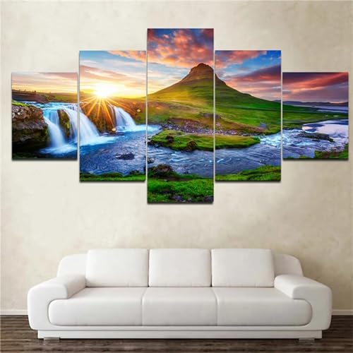 Diamond Painting 5 Teilig Groß XXL Wasserfall-Szenerie Diamant Painting Bilder Basteln Erwachsene 50x25cm Diamond Art Painting, DIY Voll Diamant Malerei Stickerei für Room Decor Wohnwand N-6102 von Tinnoon