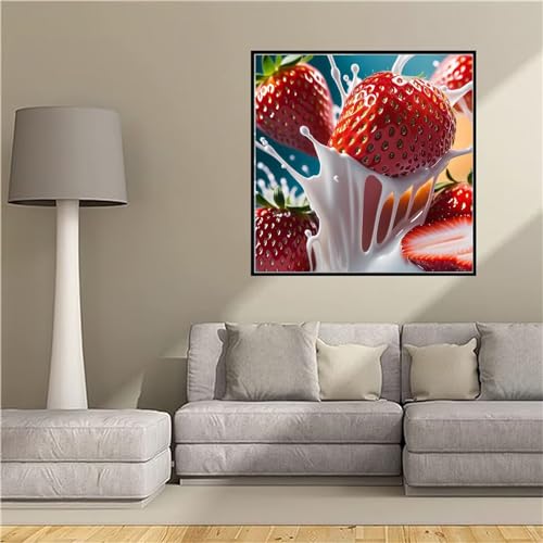 Erdbeeren Diamant Painting Bilder 5D Diamond Painting Kinder Voll Diamonds Bastelset Erwachsene Diamond Painting Set für Anfänger Strass Stickerei für Weihnachten Home Wall Décor Geschenk 90x90cm -DCi von Tinnoon