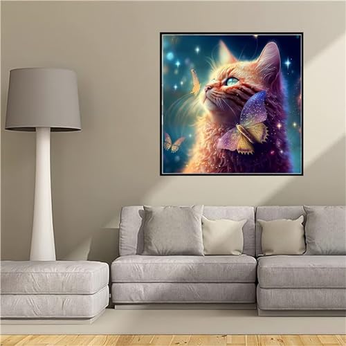 Fantasie Katze Diamant Painting Bilder 5D Diamond Painting Kinder Voll Diamonds Bastelset Erwachsene Diamond Painting Set für Anfänger Strass Stickerei für Weihnachten Home Wall Décor 80x80cm -G5u von Tinnoon