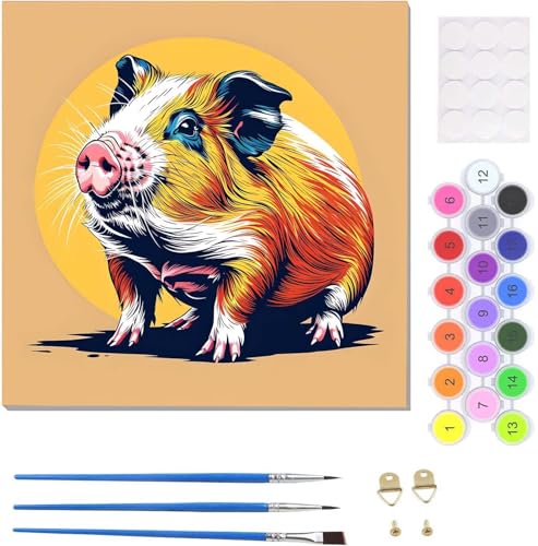 Malen Nach Zahlen Erwachsene Tier Schwein Malen Nach Zahlen Kits auf Leinwand, Handgemalt Ölgemälde Leinwand Kits zur Heimdekoration, Pinseln Acrylpigment für Geschenke und Home Deko 55x55cm U-2770 von Tinnoon