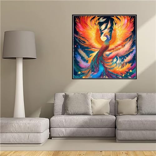 Phönix-Vogel Diamant Painting Bilder 5D Diamond Painting Kinder Voll Diamonds Bastelset Erwachsene Diamond Painting Set für Anfänger Strass Stickerei für Weihnachten Home Wall Décor 80x80cm -2i2 von Tinnoon