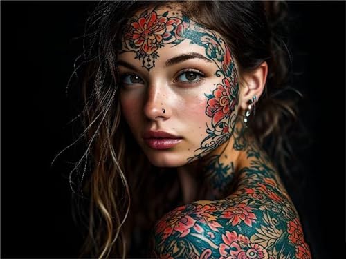 Tattoo Frau Diamond Painting Set, 5D Diamant Painting Bilder Kinder, DIY Round Voll Diamond Painting Erwachsene Bastelset, Stickerei Kreuzstich Diamant Kunst Malerei für Decor Wohnwand 50x40cm k-767 von Tinnoon