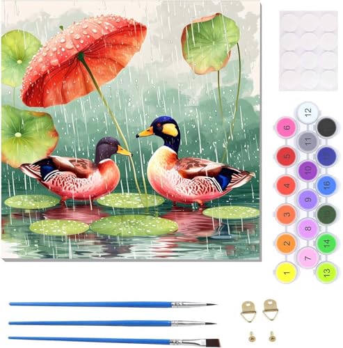 Tier Ente Malen Nach Zahlen Erwachsene, Handgemalt Ölgemälde Leinwand Kits, Bastelset AnfäNger Knitterfreie Leinwand, Pinsels Und Acrylfarbe, Diy Handgemalt öLgemäLde Kit Als Geschenk 70x70cm U-2728 von Tinnoon