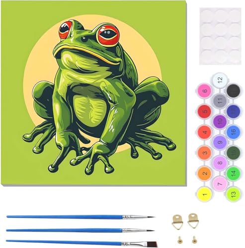 Tier Frosch Malen Nach Zahlen Erwachsene, Handgemalt Ölgemälde Leinwand Kits, Bastelset AnfäNger Knitterfreie Leinwand, Pinsels Und Acrylfarbe, Diy Handgemalt öLgemäLde Kit Als Geschenk 50x50cm U-2527 von Tinnoon