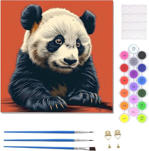 Tiere Panda Malen Nach Zahlen Erwachsene, Handgemalt Ölgemälde Leinwand Kits, Bastelset AnfäNger Knitterfreie Leinwand, Pinsels Und Acrylfarbe, Diy Handgemalt öLgemäLde Kit Als Geschenk 55x55cm U-2693 von Tinnoon