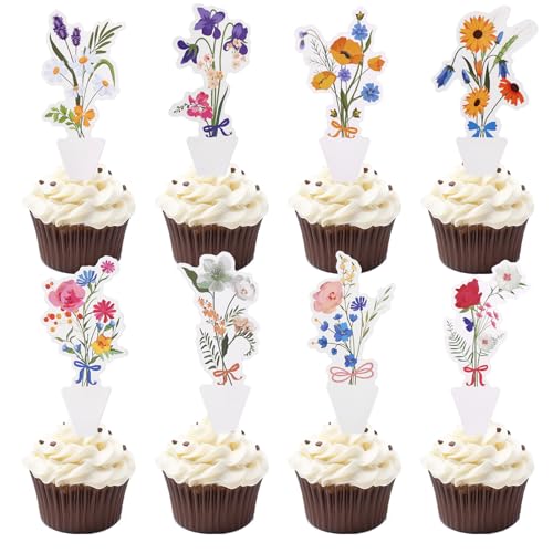 40stk Wildblumen Cupcake Topper, 8 Designs Blumen Geburtstagsfeier Dekorationen, Beidseitig Florale Baby Shower Cupcake Picks Deko für Mädchen Frauen Sommer Frühling Hochzeit Tee Party Zubehör 40stk Wildblumen Cupcake Topper, 8 Designs Blumen Geburtstagsfeier Dekorationen, Beidseitig Florale Baby Shower Cupcake Picks Deko für Mädchen Frauen Sommer Frühling Hochzeit Tee Party Zubehör von Tinoaly