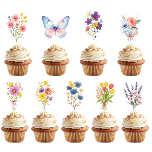 45stk Wildblumen-Cupcake-Topper, 9 Stile Blumen- und Schmetterlings-Cupcake-Topper Baby in Bloom Florale Kuchenspieße Ideale Dekoration für Geburtstagspartys Hochzeiten und Babypartys 45stk Wildblumen-Cupcake-Topper, 9 Stile Blumen- und Schmetterlings-Cupcake-Topper Baby in Bloom Florale Kuchenspieße Ideale Dekoration für Geburtstagspartys Hochzeiten und Babypartys von Tinoaly