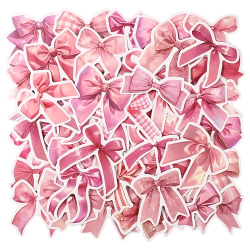 50 Stück Coquette Bows Sticker, Rosa Schleifen Sticker, Vinyl Schleifen Bastelsticker, Vintage Schleifen Ästhetische Sticker für Wasserflaschen Laptops Journale Scrapbooking von Tinoaly