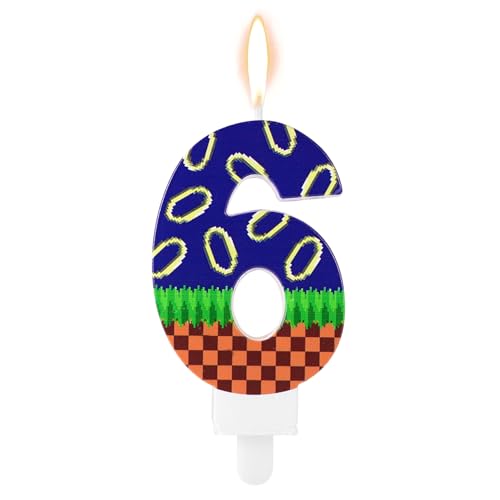 Blaue Geburtstagskerze mit Igelmotiv, Happy Birthday-Zahlenkerze Kerze mit Cartoon-Kuchenaufsatz Kerze mit Blauem und Goldenem Ringaufdruck als Partygeschenk für Einen Kuchen (Zahl 6) von Tinoaly