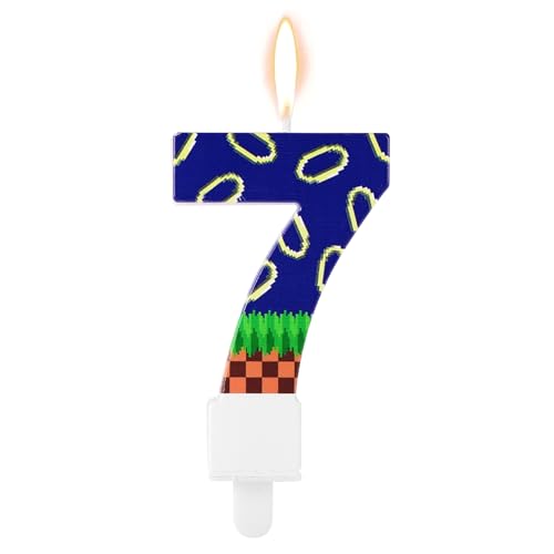 Blaue Geburtstagskerze mit Igelmotiv, Happy Birthday-Zahlenkerze Kerze mit Cartoon-Kuchenaufsatz Kerze mit Blauem und Goldenem Ringaufdruck als Partygeschenk für Einen Kuchen (Zahl 7) von Tinoaly